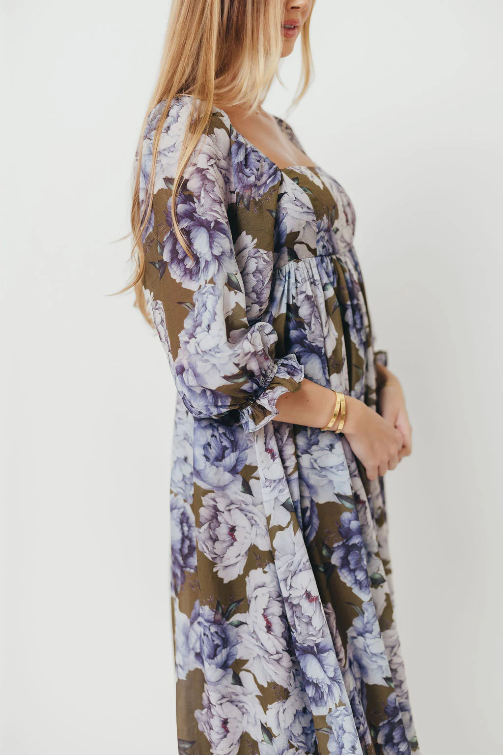 Mona Maxi Dress in Olive/Blue Floral - Bump Friendly - Image 23