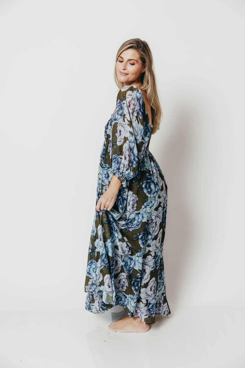 Mona Maxi Dress in Olive/Blue Floral - Bump Friendly - Image 24