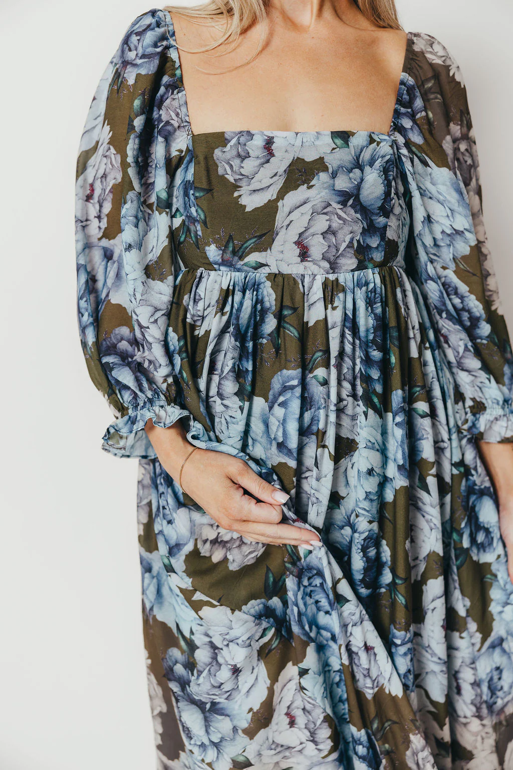 Mona Maxi Dress in Olive/Blue Floral - Bump Friendly - Image 25