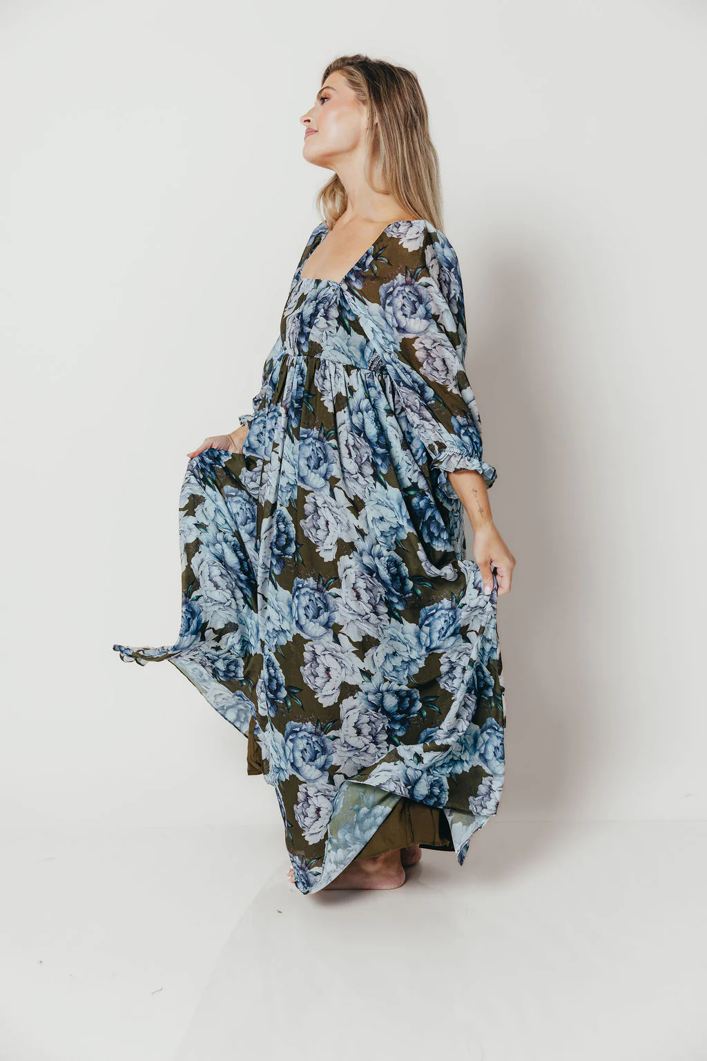 Mona Maxi Dress in Olive/Blue Floral - Bump Friendly - Image 26