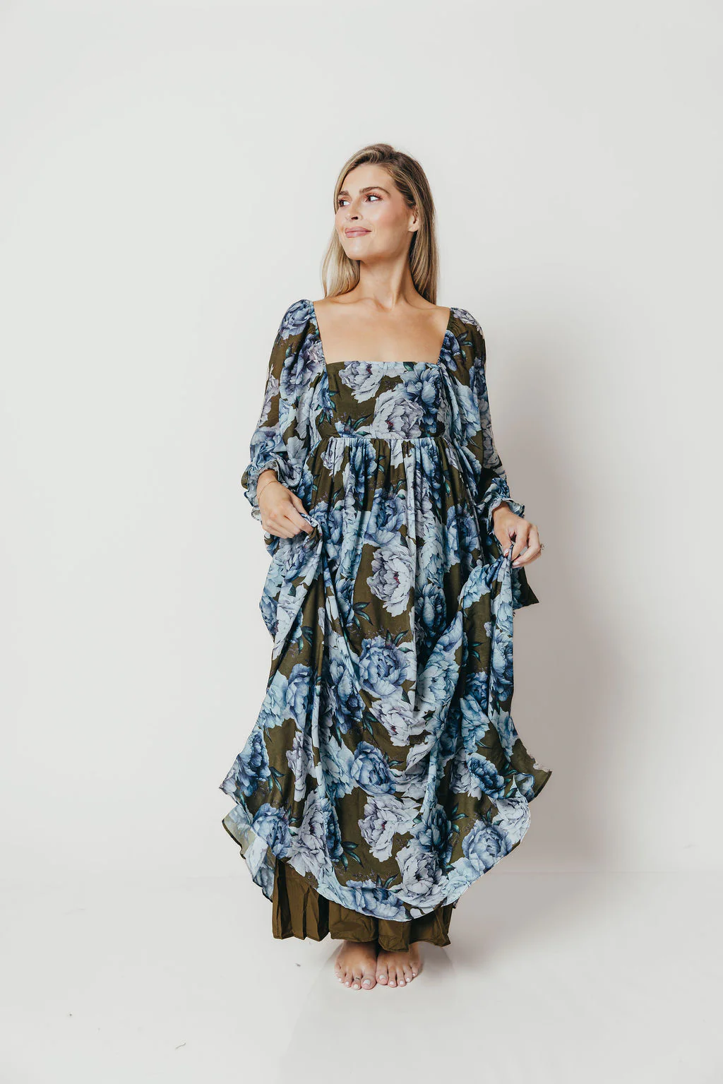 Mona Maxi Dress in Olive/Blue Floral - Bump Friendly - Image 3