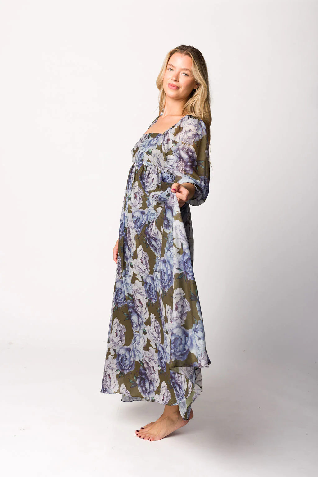Mona Maxi Dress in Olive/Blue Floral - Bump Friendly - Image 5