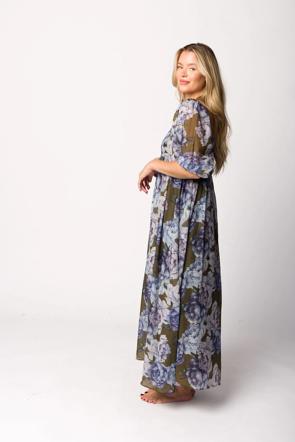 Mona Maxi Dress in Olive/Blue Floral - Bump Friendly - Image 6