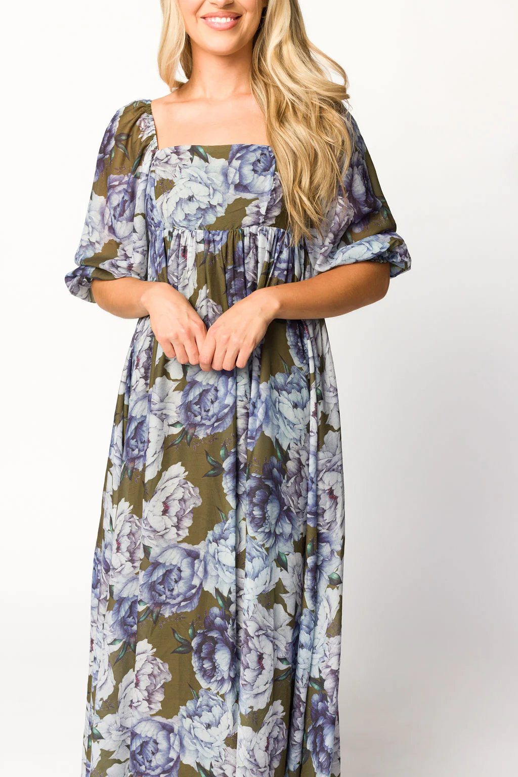 Mona Maxi Dress in Olive/Blue Floral - Bump Friendly - Image 7