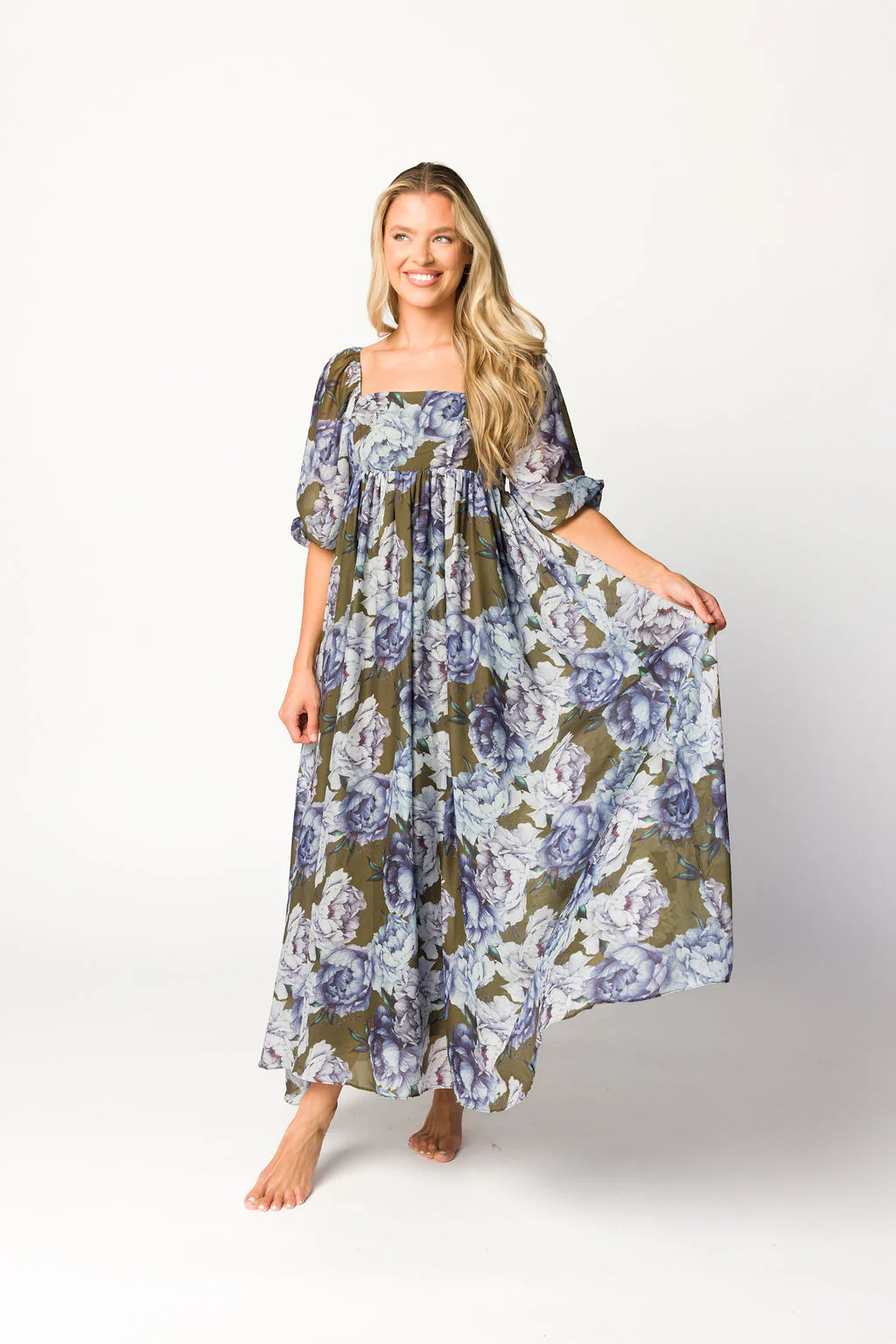 Mona Maxi Dress in Olive/Blue Floral - Bump Friendly - Image 8