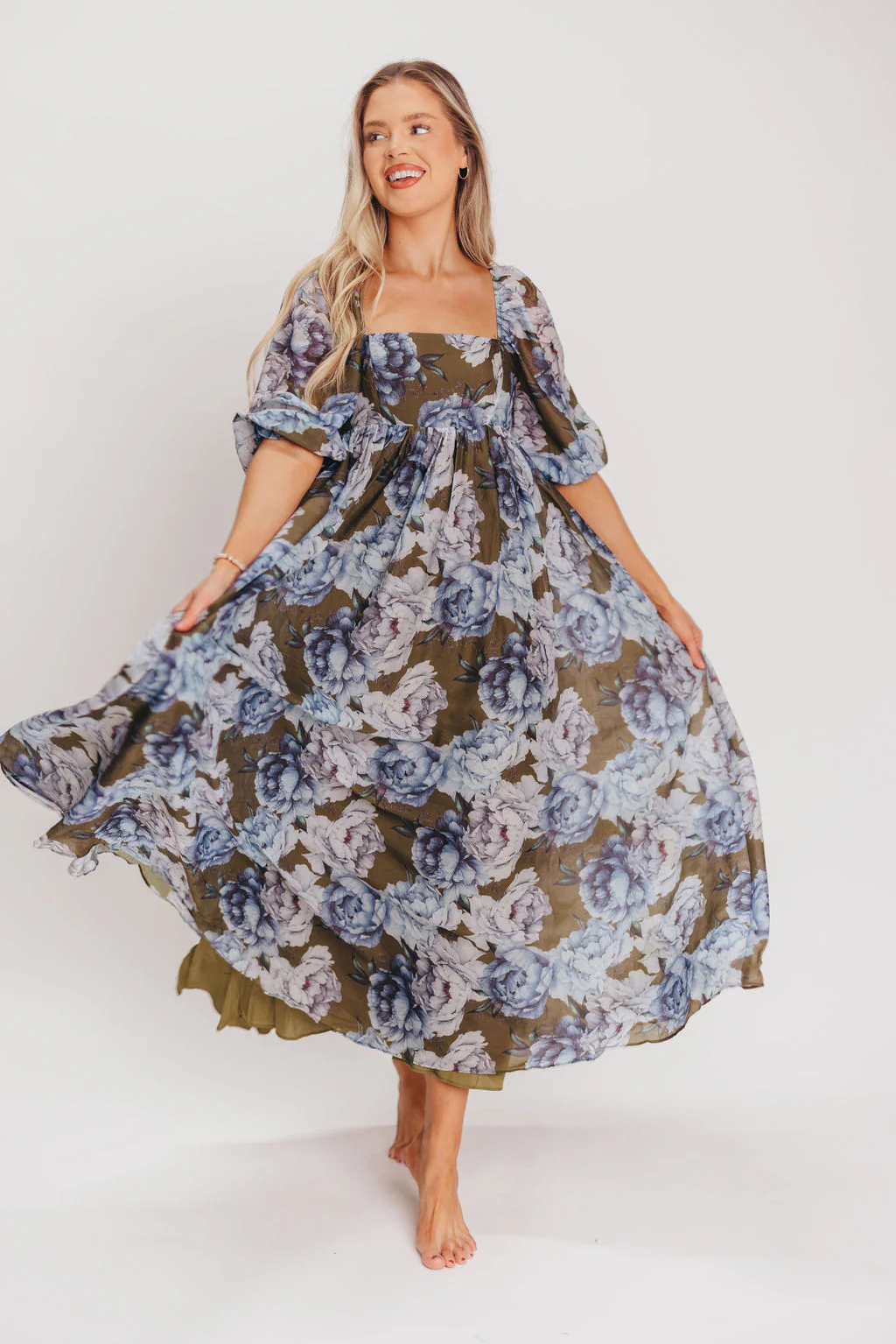 Mona Maxi Dress in Olive/Blue Floral - Bump Friendly - Image 9