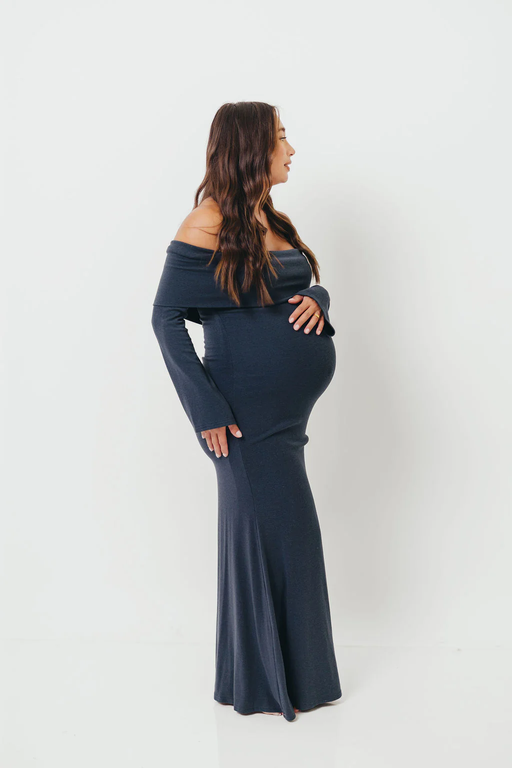 Monroe Maxi Dress with Long Sleeves in Dusty Navy- Bump Friendly - Image 10