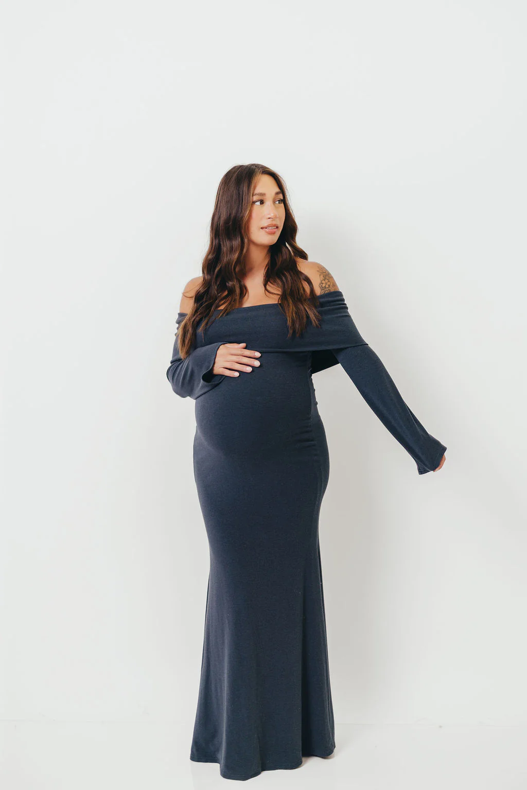 Monroe Maxi Dress with Long Sleeves in Dusty Navy- Bump Friendly - Image 11