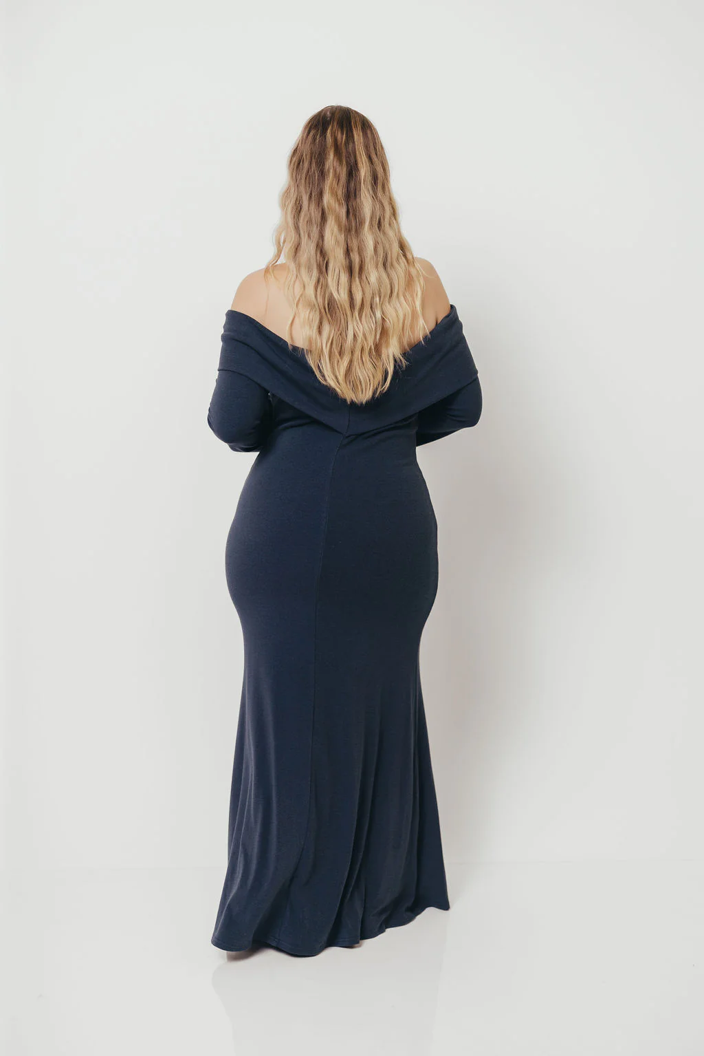 Monroe Maxi Dress with Long Sleeves in Dusty Navy- Bump Friendly - Image 13