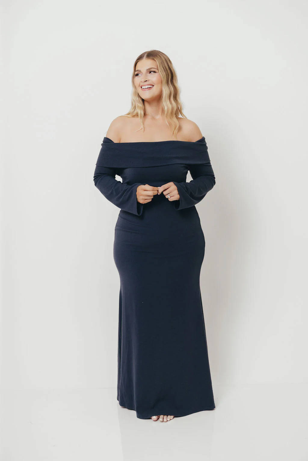 Monroe Maxi Dress with Long Sleeves in Dusty Navy- Bump Friendly - Image 5