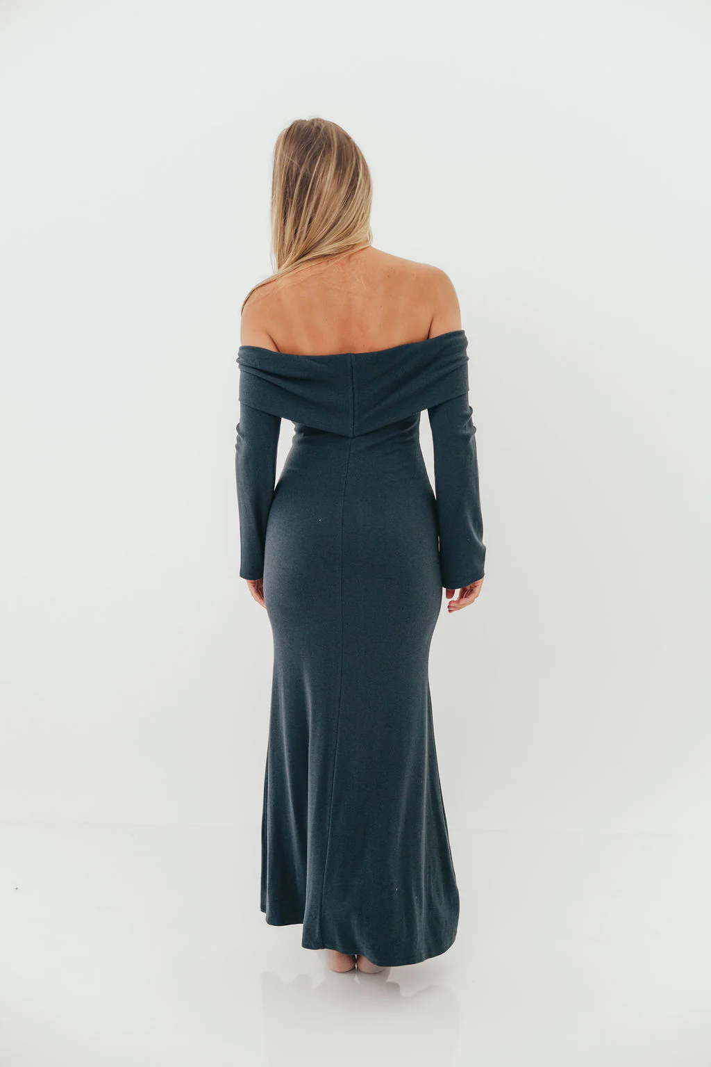 Monroe Maxi Dress with Long Sleeves in Dusty Navy- Bump Friendly - Image 7