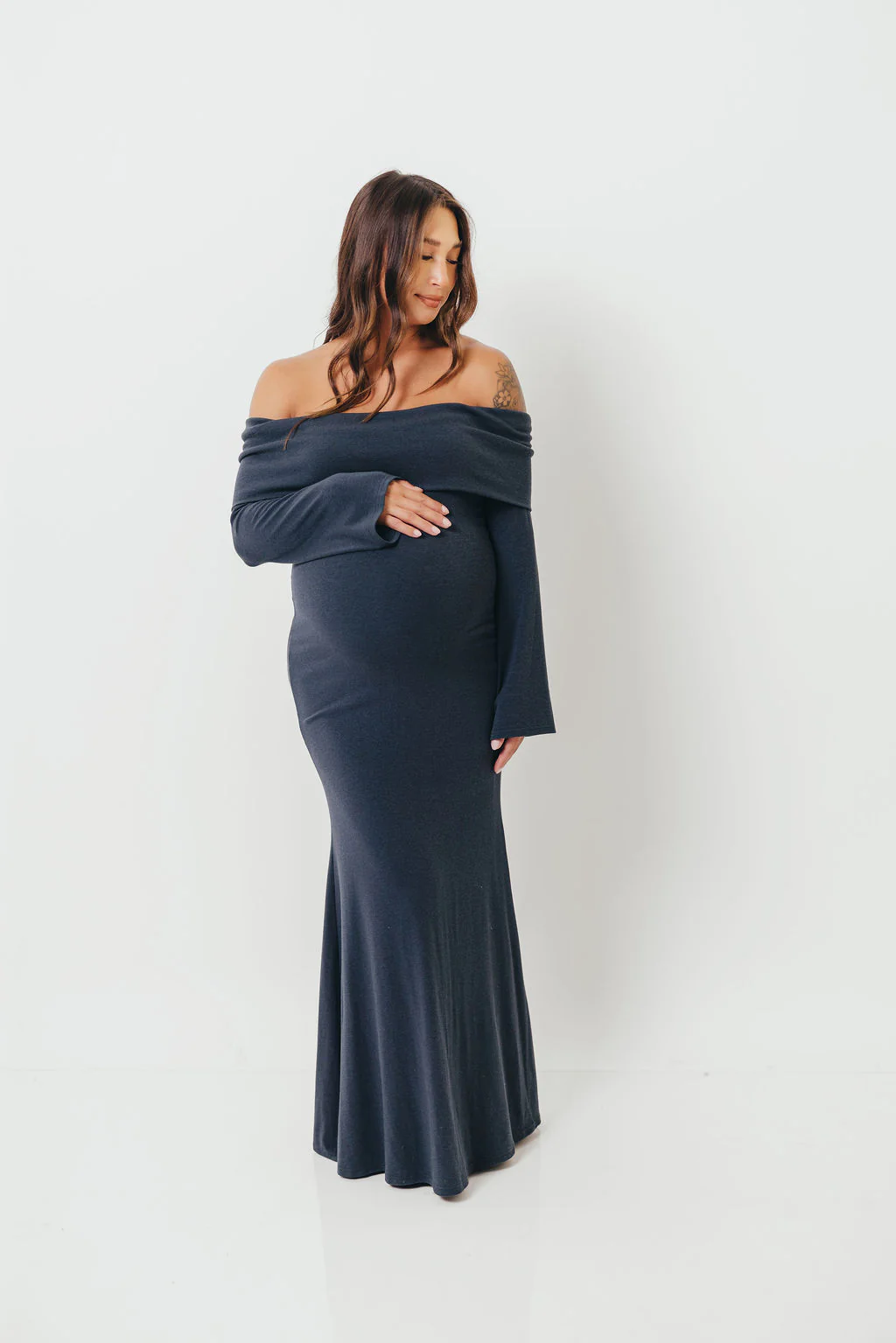 Monroe Maxi Dress with Long Sleeves in Dusty Navy- Bump Friendly - Image 8