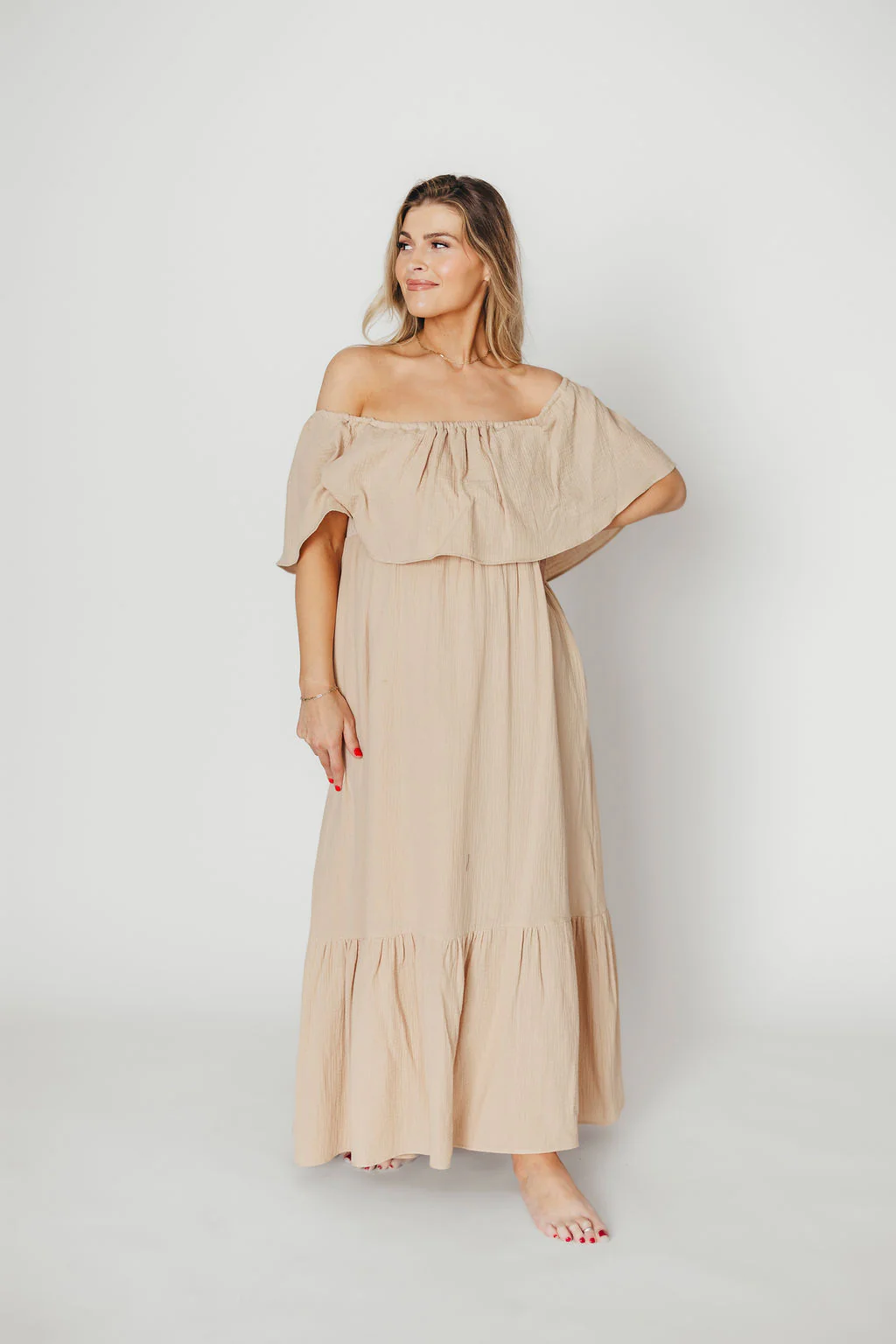 Josie 100% Cotton Maxi Dress in Beige (Lined) - Bump & Nursing Friendly *Final Sale* - Image 2