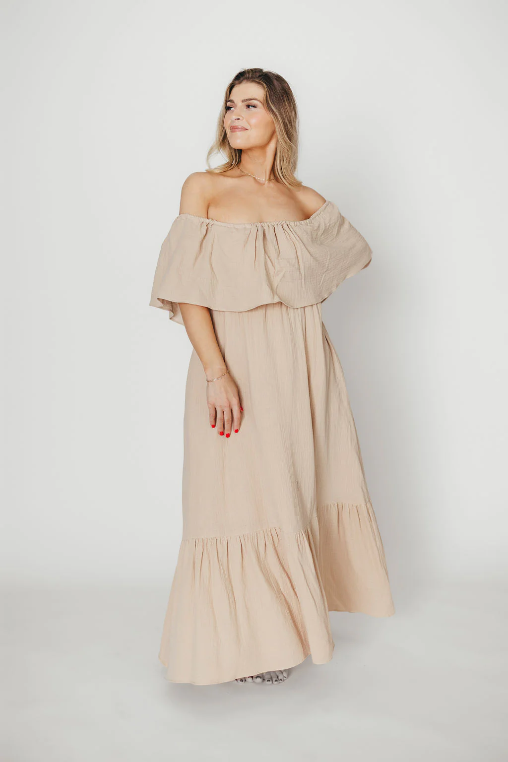 Josie 100% Cotton Maxi Dress in Beige (Lined) - Bump & Nursing Friendly *Final Sale* - Image 3