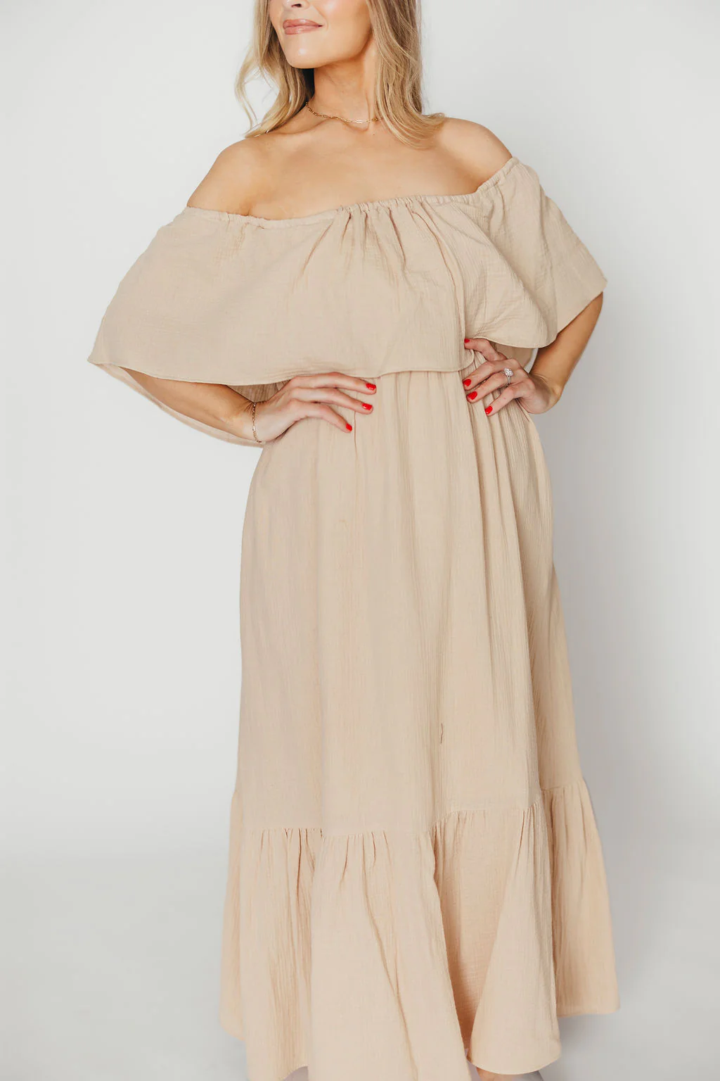 Josie 100% Cotton Maxi Dress in Beige (Lined) - Bump & Nursing Friendly *Final Sale* - Image 5