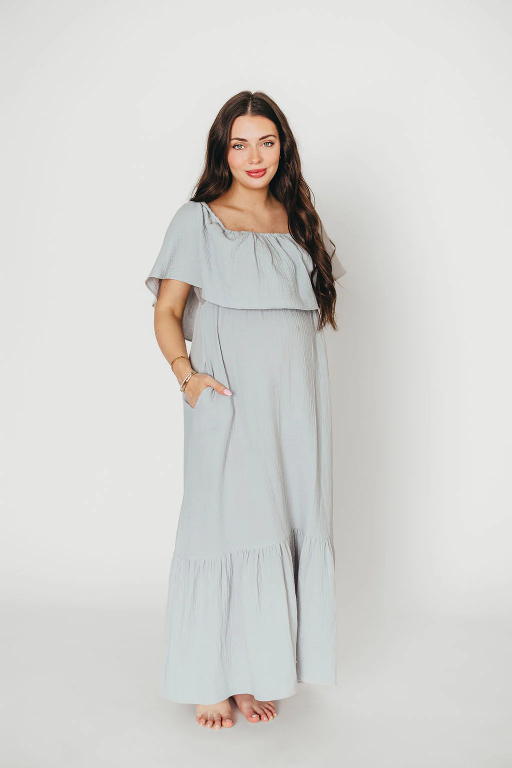 Josie 100% Cotton Maxi Dress in Cloud - Bump & Nursing Friendly - Image 23