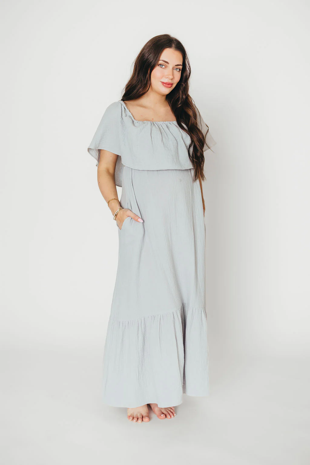 Josie 100% Cotton Maxi Dress in Cloud - Bump & Nursing Friendly - Image 24
