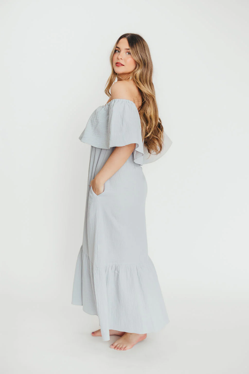 Josie 100% Cotton Maxi Dress in Cloud - Bump & Nursing Friendly - Image 27