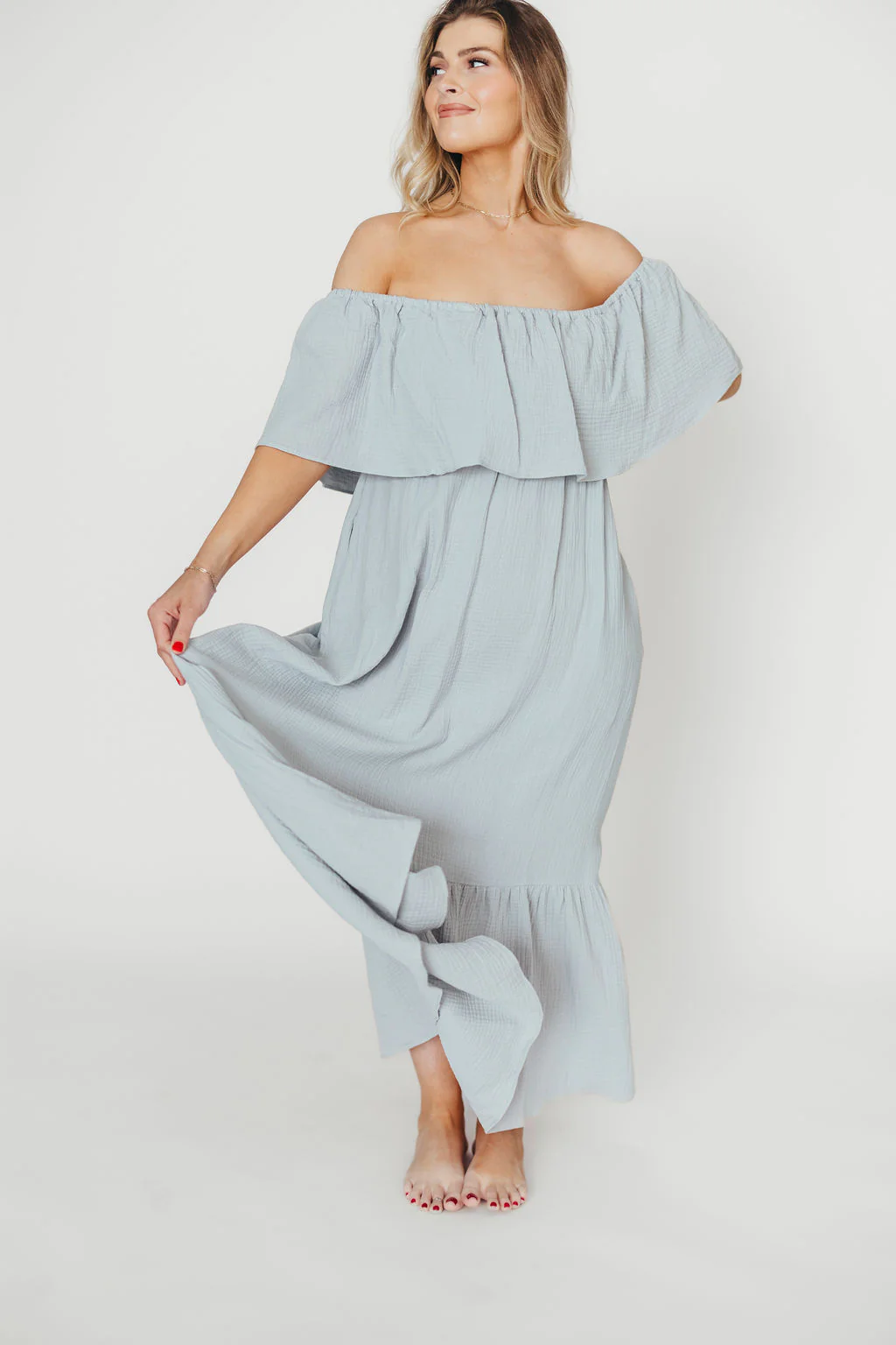 Josie 100% Cotton Maxi Dress in Cloud - Bump & Nursing Friendly - Image 5