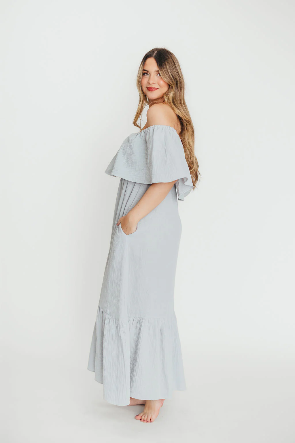 Josie 100% Cotton Maxi Dress in Cloud - Bump & Nursing Friendly - Image 9
