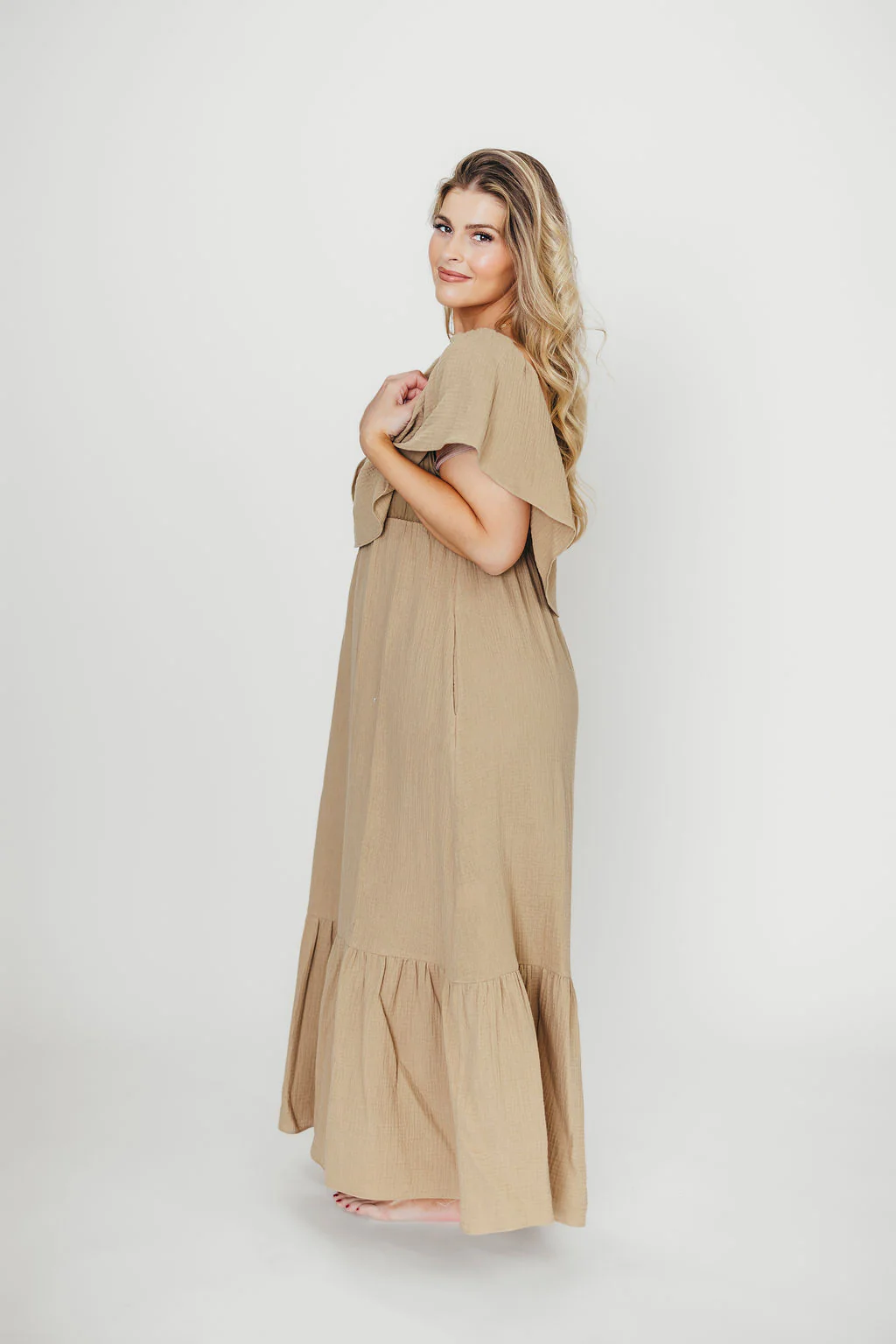 Josie 100% Cotton Maxi Dress in Khaki - Image 11