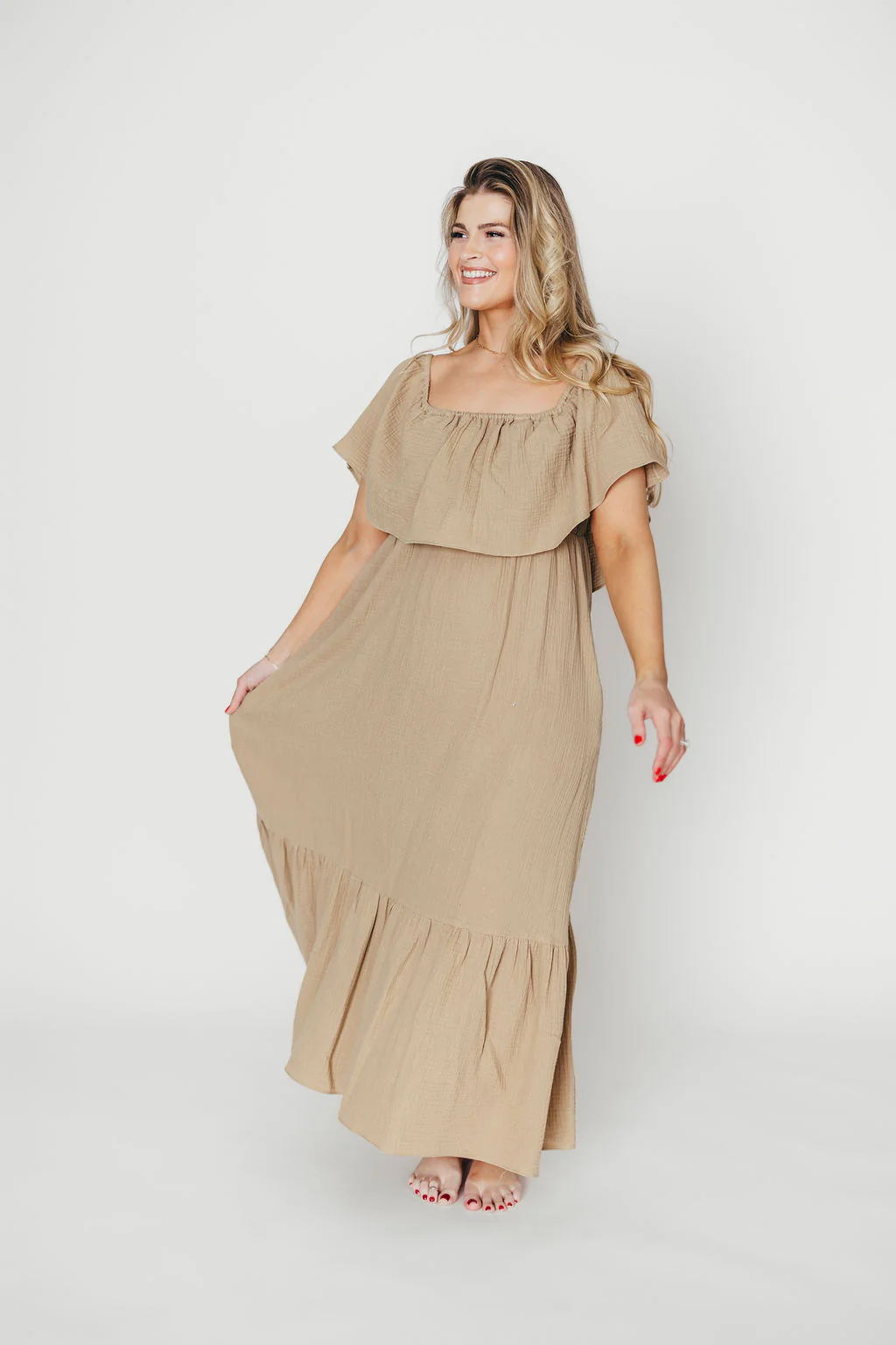 Josie 100% Cotton Maxi Dress in Khaki - Image 12