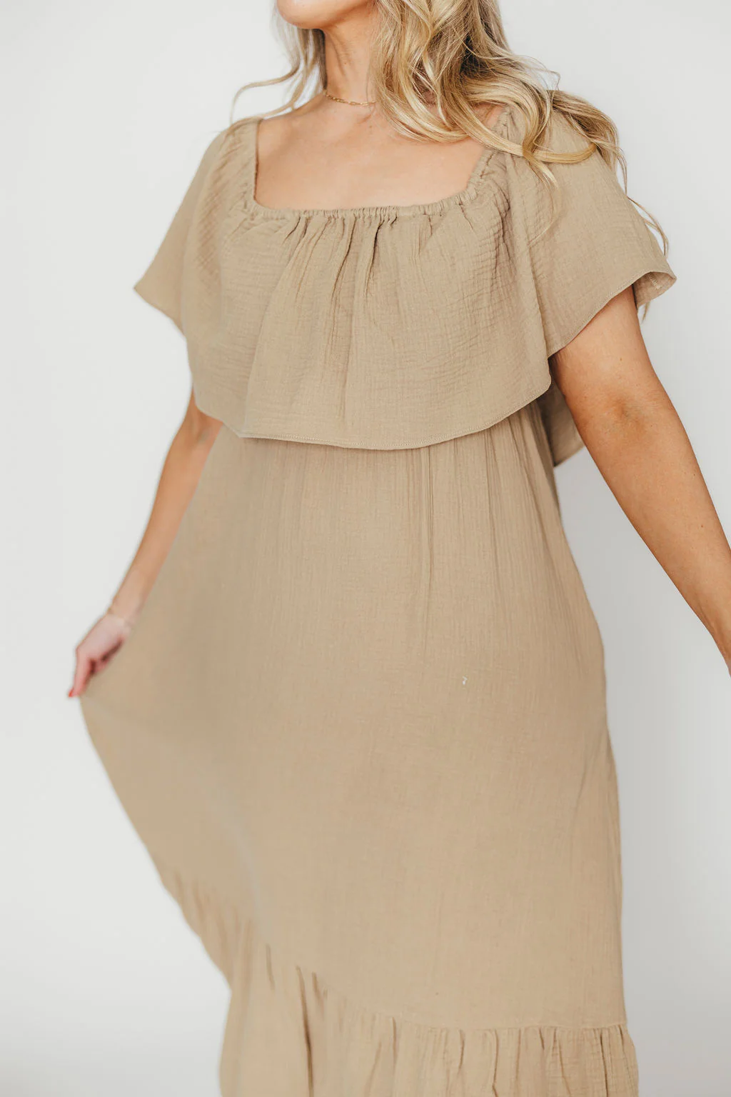 Josie 100% Cotton Maxi Dress in Khaki - Image 3