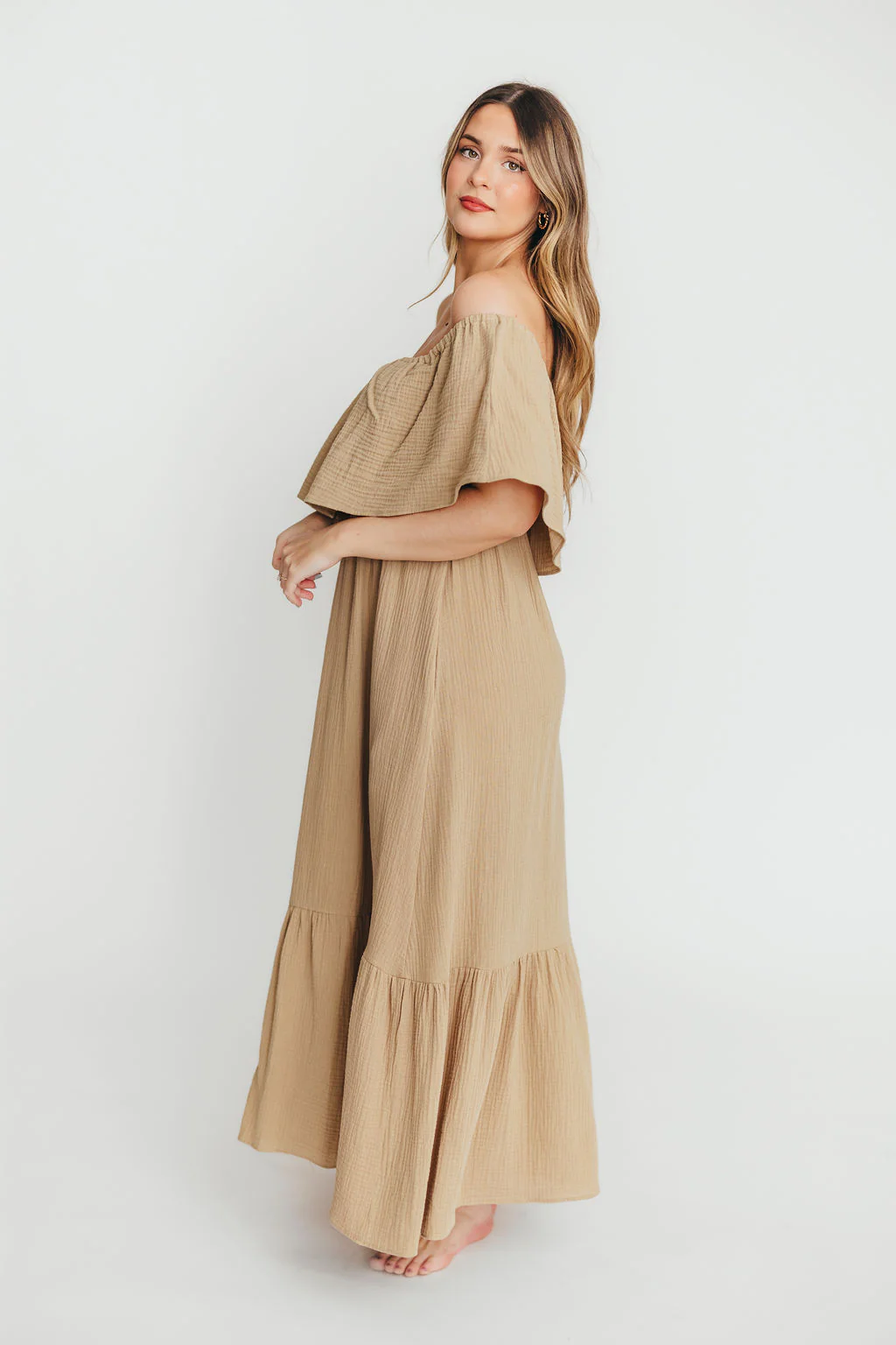 Josie 100% Cotton Maxi Dress in Khaki - Image 4