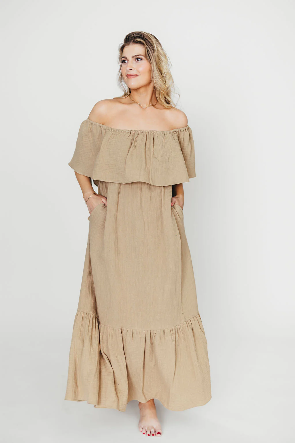 Josie 100% Cotton Maxi Dress in Khaki - Image 9