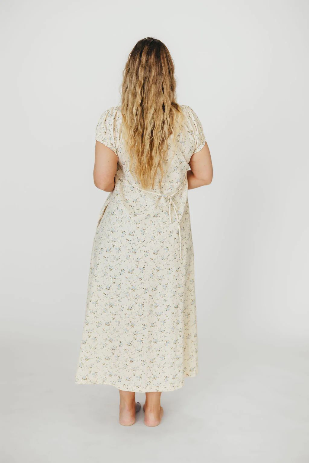 Marley 100% Cotton Midi Dress in Ivory/Blue - Bump Friendly - Image 10