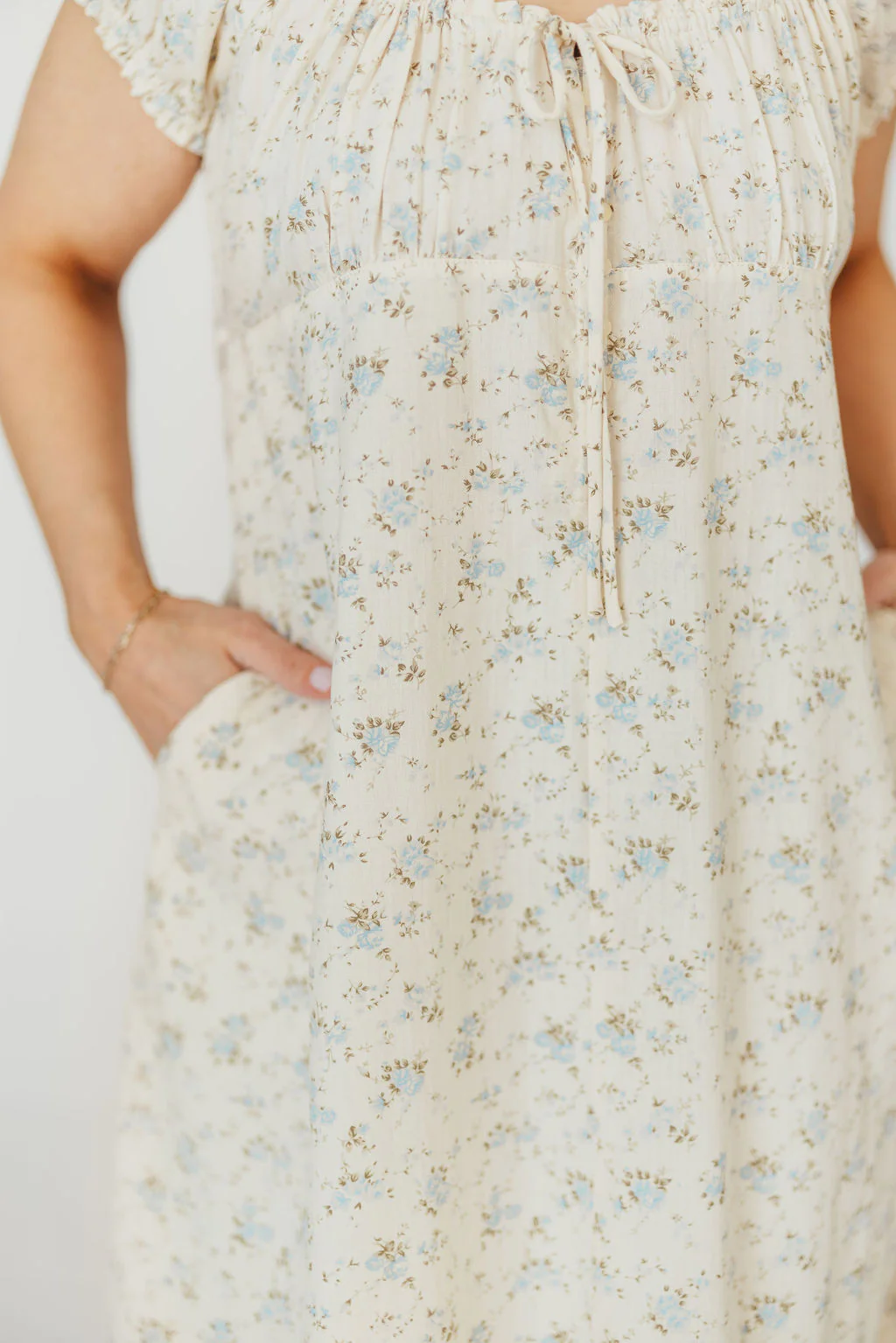 Marley 100% Cotton Midi Dress in Ivory/Blue - Bump Friendly - Image 11
