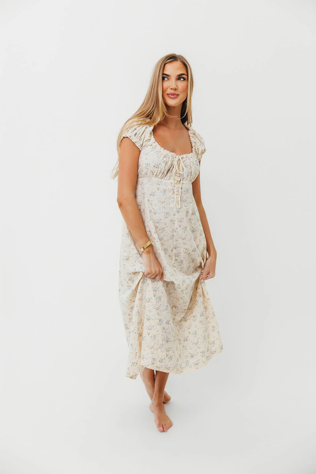 Marley 100% Cotton Midi Dress in Ivory/Blue - Bump Friendly - Image 12
