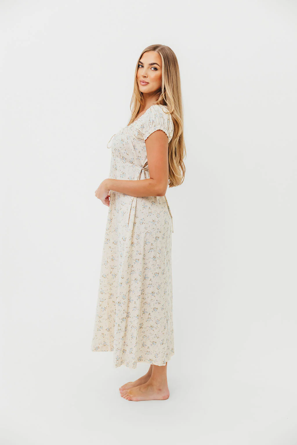 Marley 100% Cotton Midi Dress in Ivory/Blue - Bump Friendly - Image 14