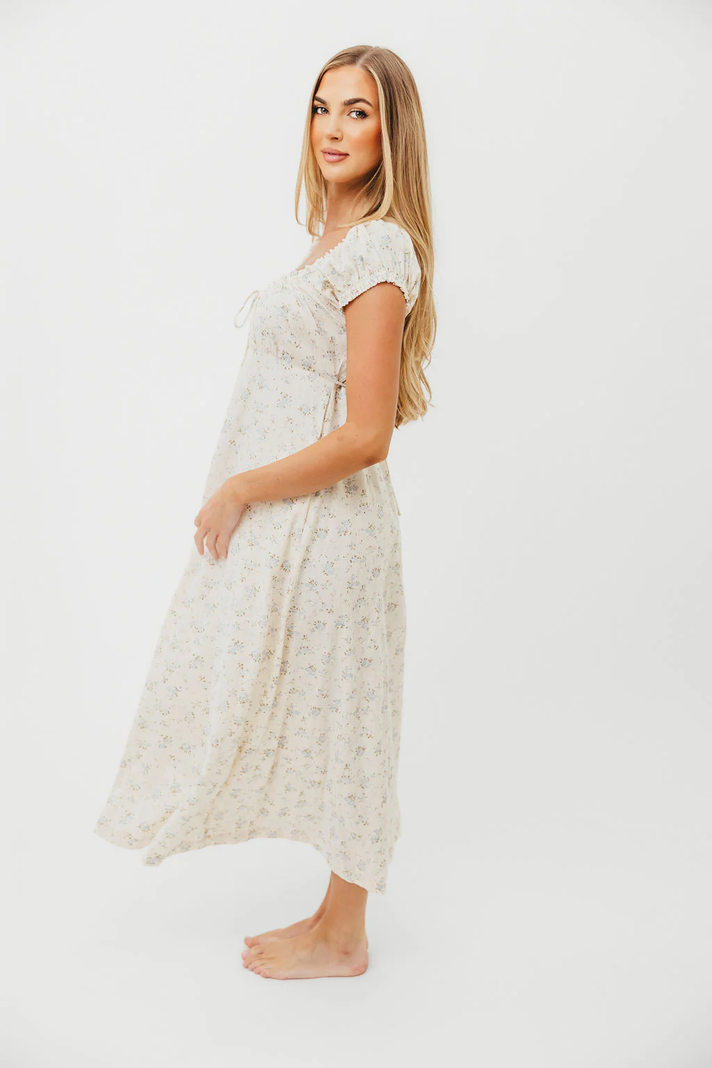 Marley 100% Cotton Midi Dress in Ivory/Blue - Bump Friendly - Image 15