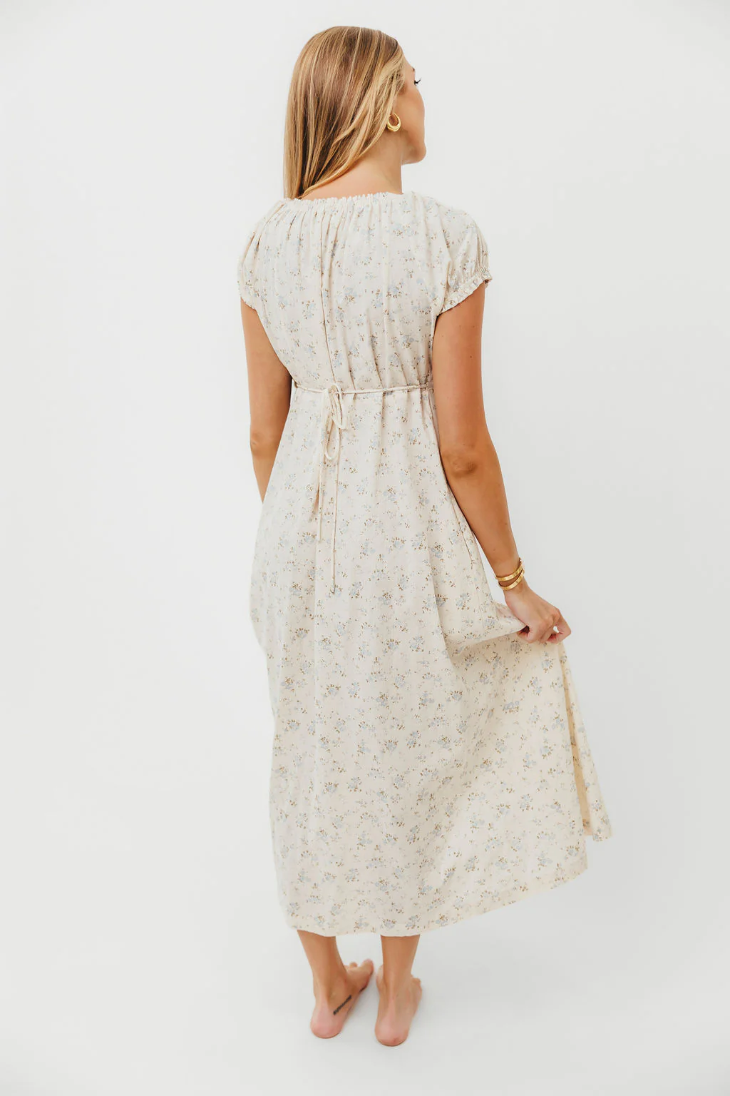 Marley 100% Cotton Midi Dress in Ivory/Blue - Bump Friendly - Image 17