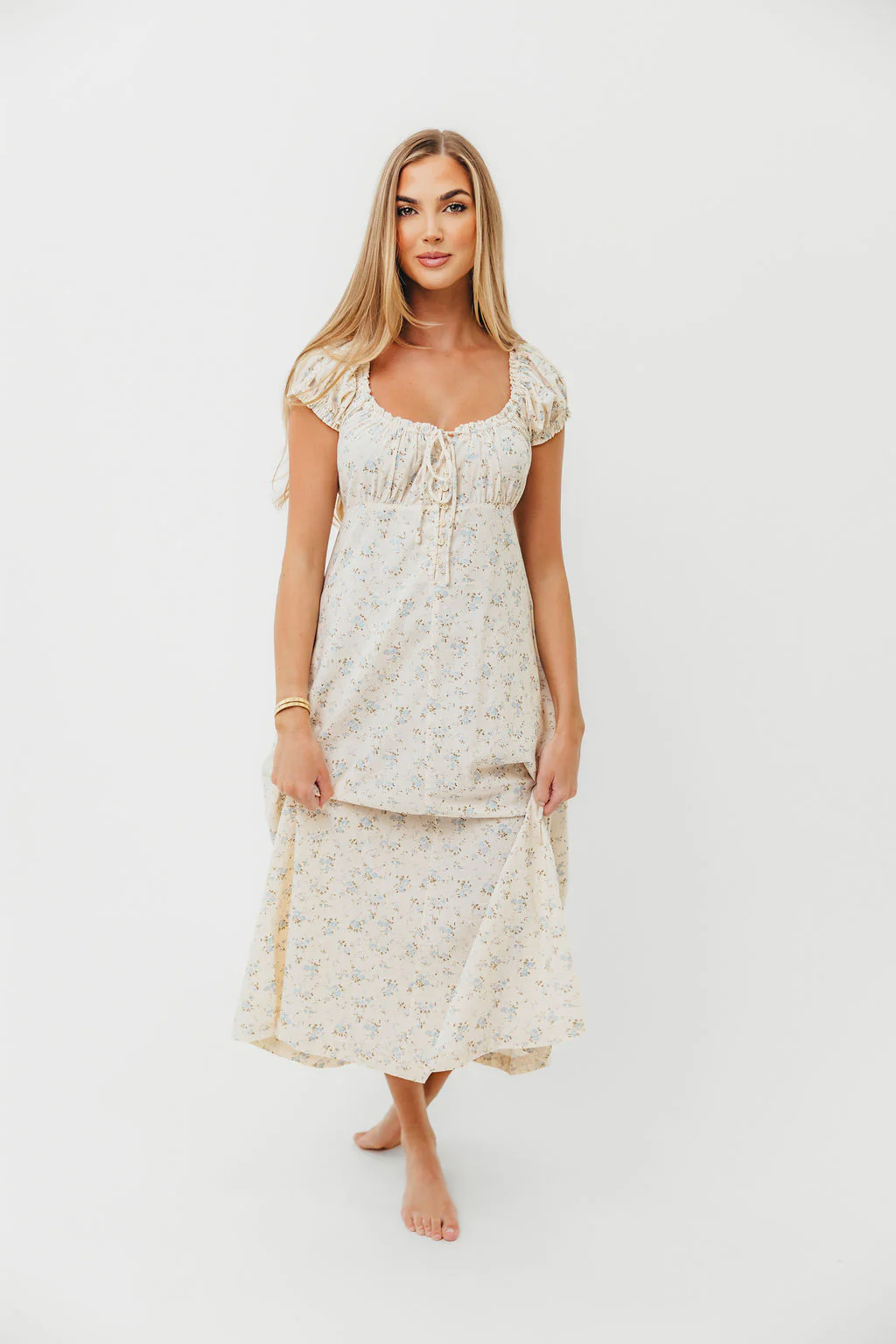 Marley 100% Cotton Midi Dress in Ivory/Blue - Bump Friendly - Image 18