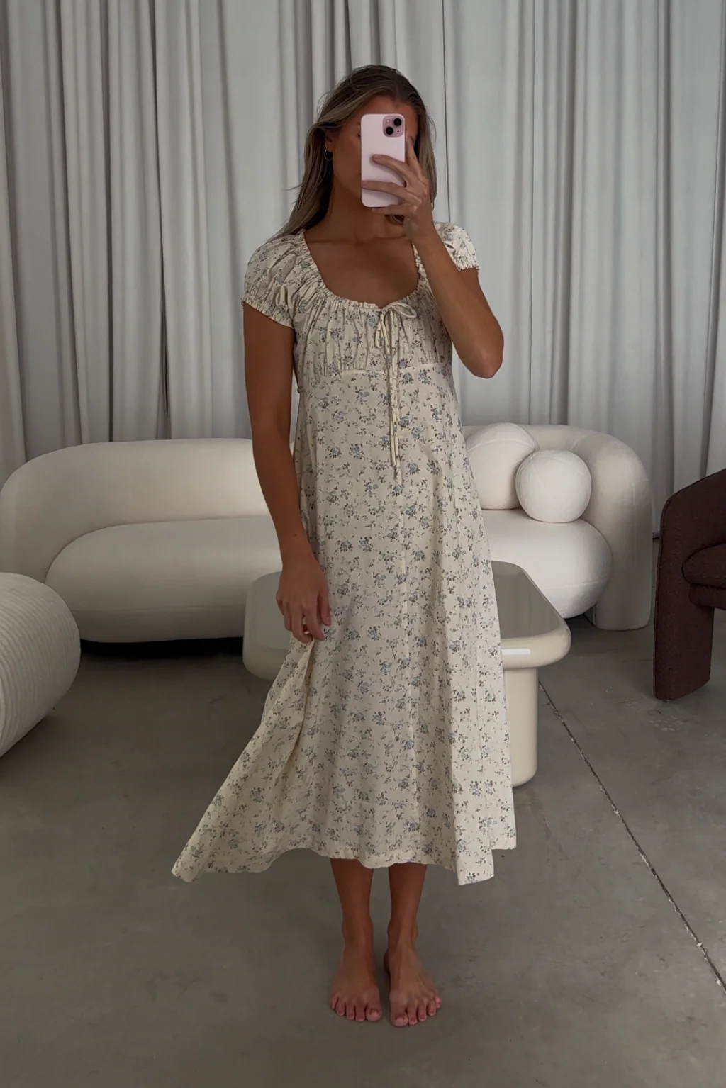 Marley 100% Cotton Midi Dress in Ivory/Blue - Bump Friendly - Image 19
