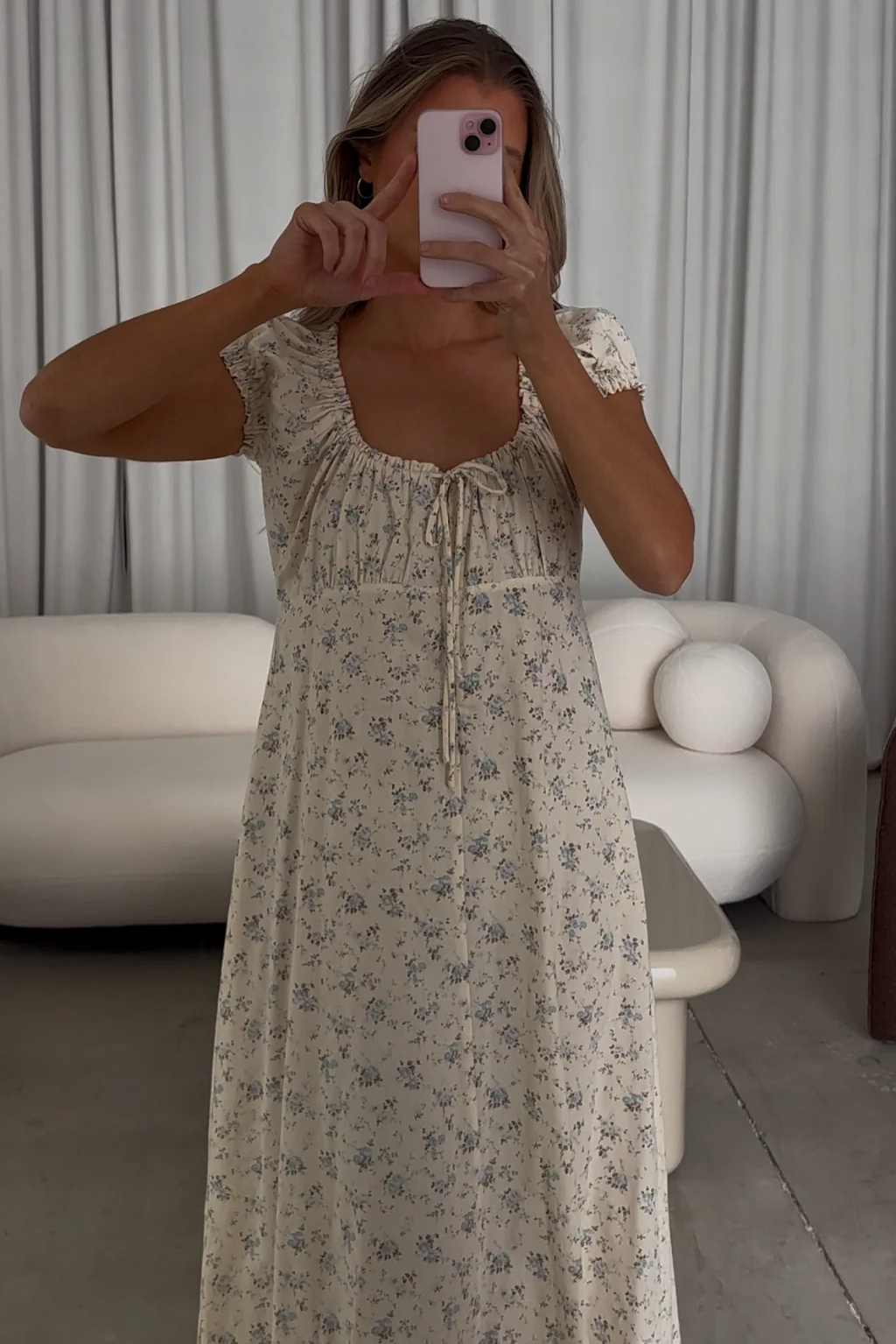 Marley 100% Cotton Midi Dress in Ivory/Blue - Bump Friendly - Image 21