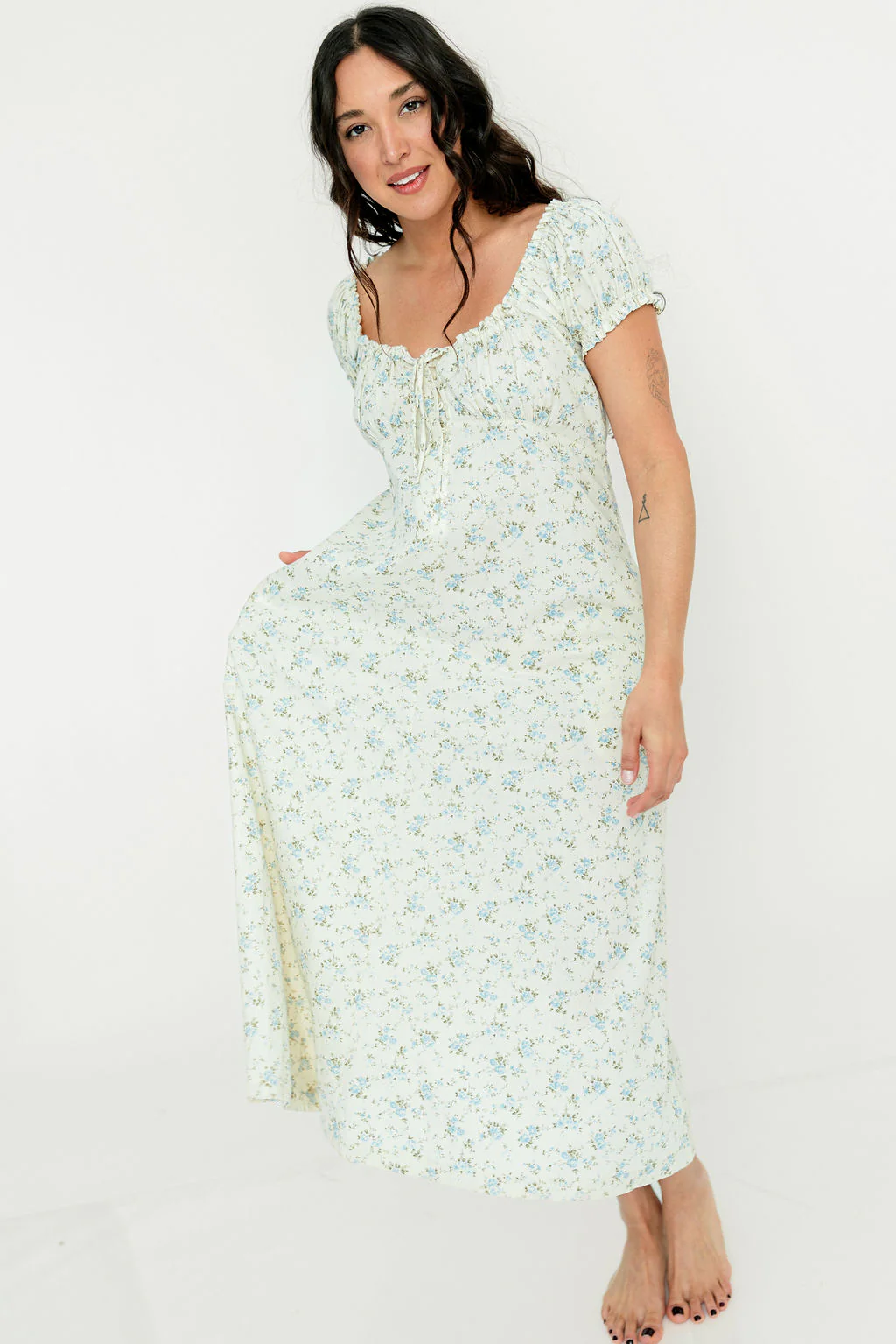Marley 100% Cotton Midi Dress in Ivory/Blue - Bump Friendly - Image 26