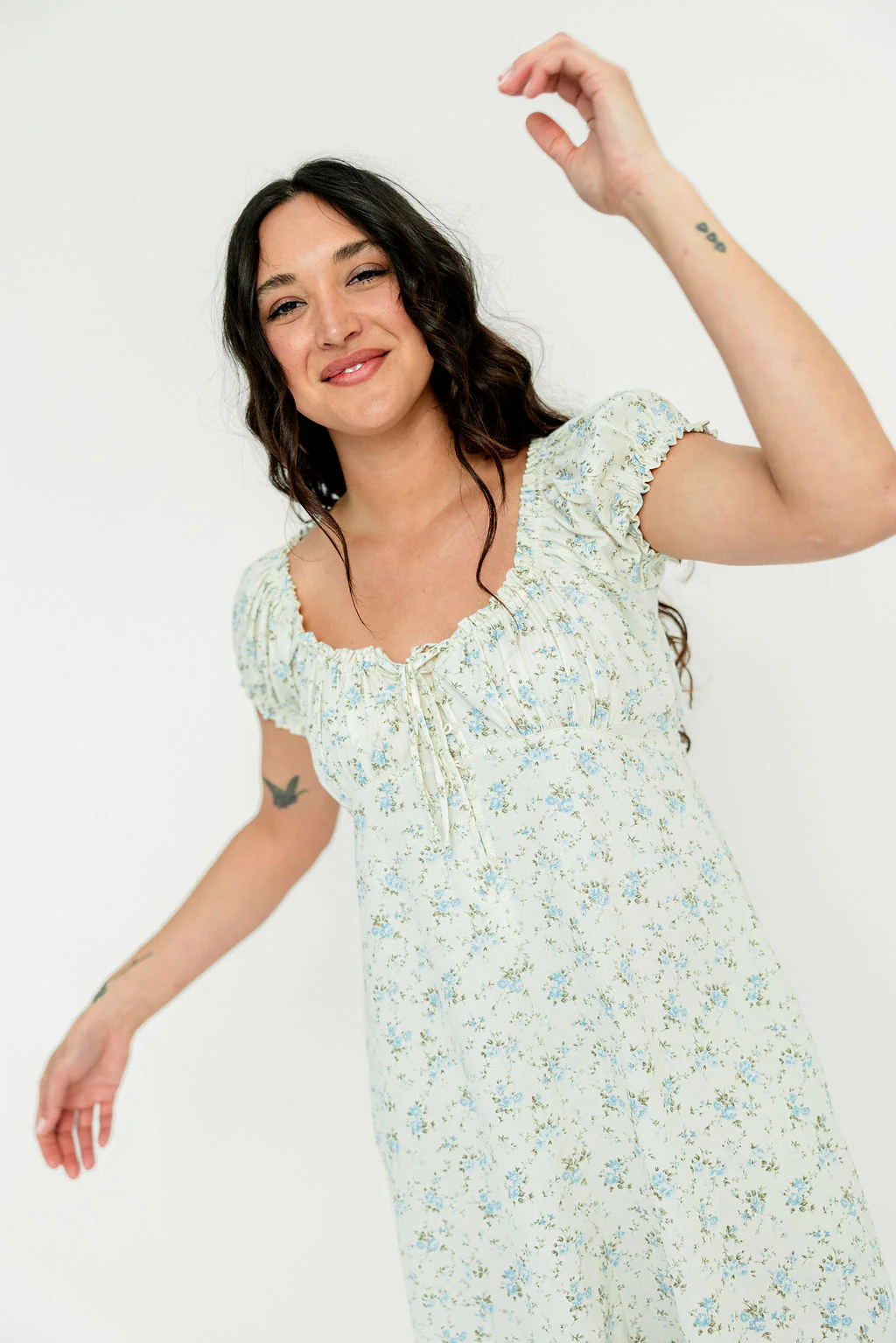 Marley 100% Cotton Midi Dress in Ivory/Blue - Bump Friendly - Image 29