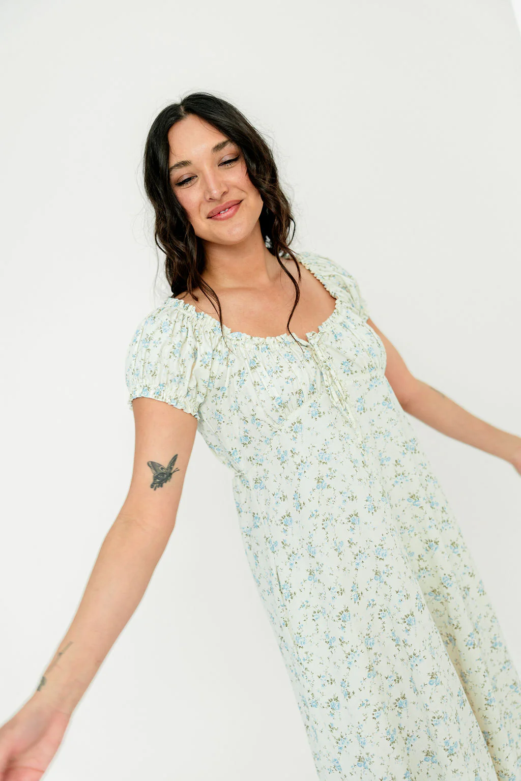 Marley 100% Cotton Midi Dress in Ivory/Blue - Bump Friendly - Image 30