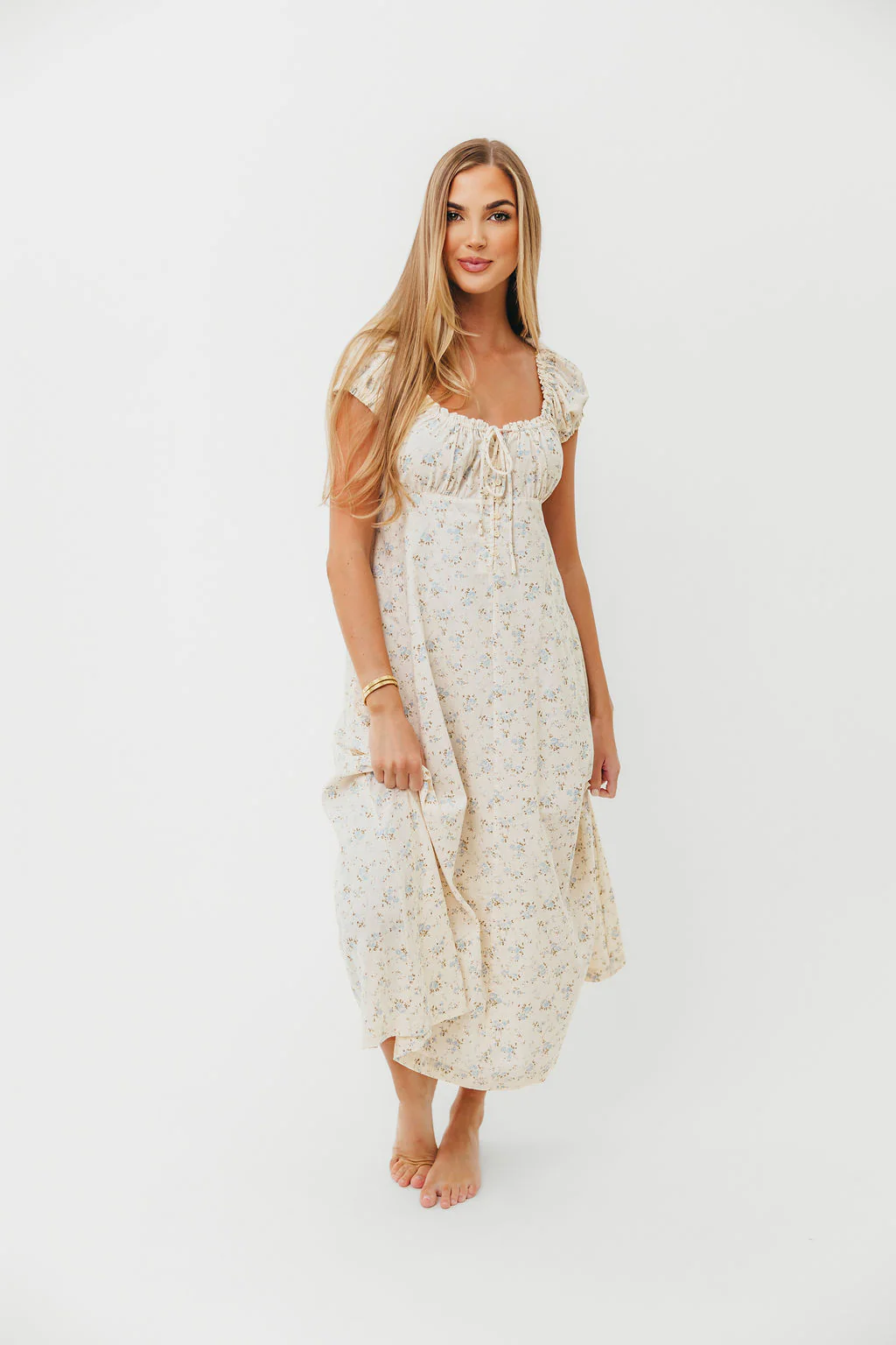 Marley 100% Cotton Midi Dress in Ivory/Blue - Bump Friendly - Image 4