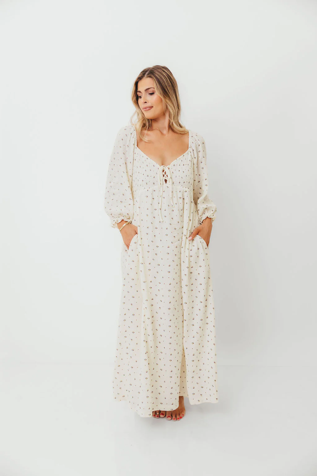Cecilia 100% Cotton Smocked Maxi Dress in Ivory (Lined) - Bump Friendly - Image 11