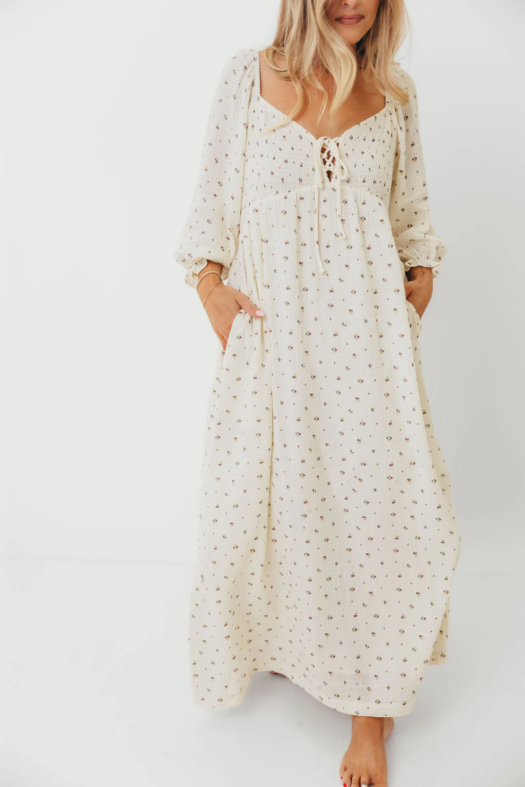 Cecilia 100% Cotton Smocked Maxi Dress in Ivory (Lined) - Bump Friendly - Image 13