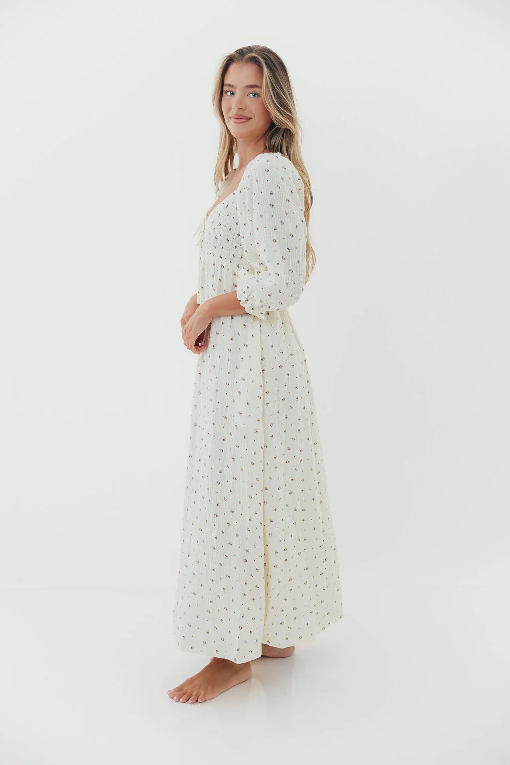 Cecilia 100% Cotton Smocked Maxi Dress in Ivory (Lined) - Bump Friendly - Image 2