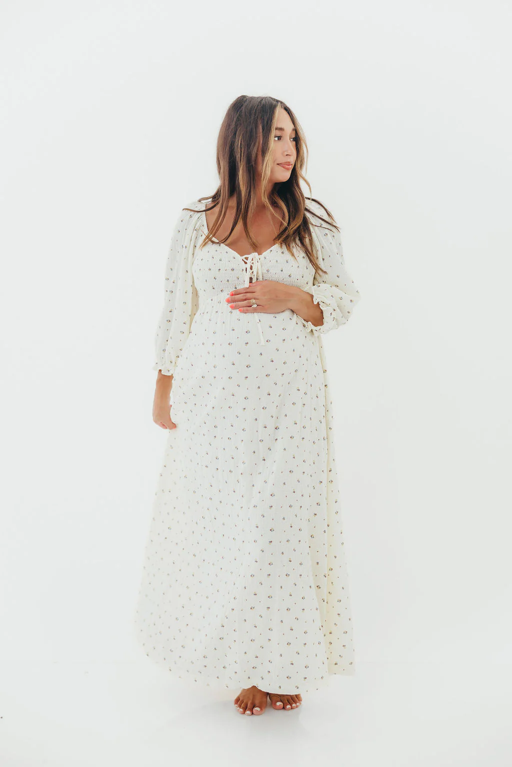 Cecilia 100% Cotton Smocked Maxi Dress in Ivory (Lined) - Bump Friendly - Image 3