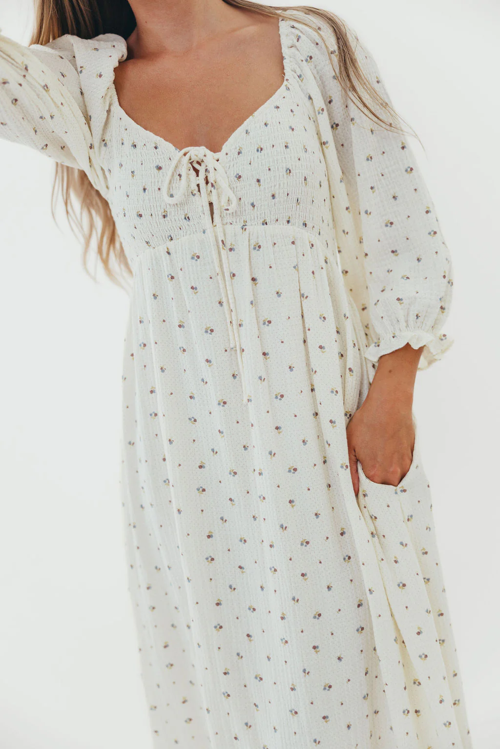Cecilia 100% Cotton Smocked Maxi Dress in Ivory (Lined) - Bump Friendly - Image 5