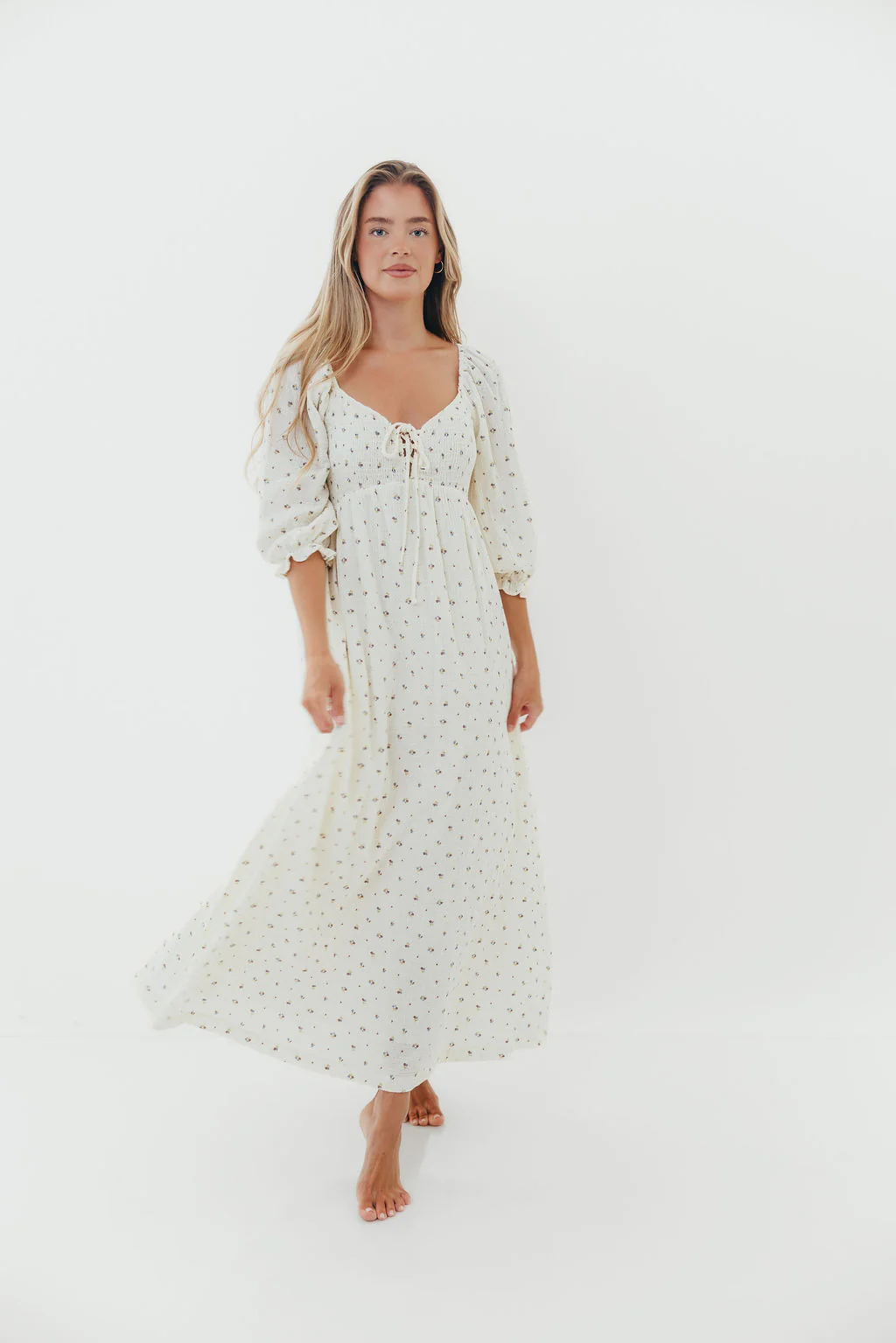 Cecilia 100% Cotton Smocked Maxi Dress in Ivory (Lined) - Bump Friendly - Image 8