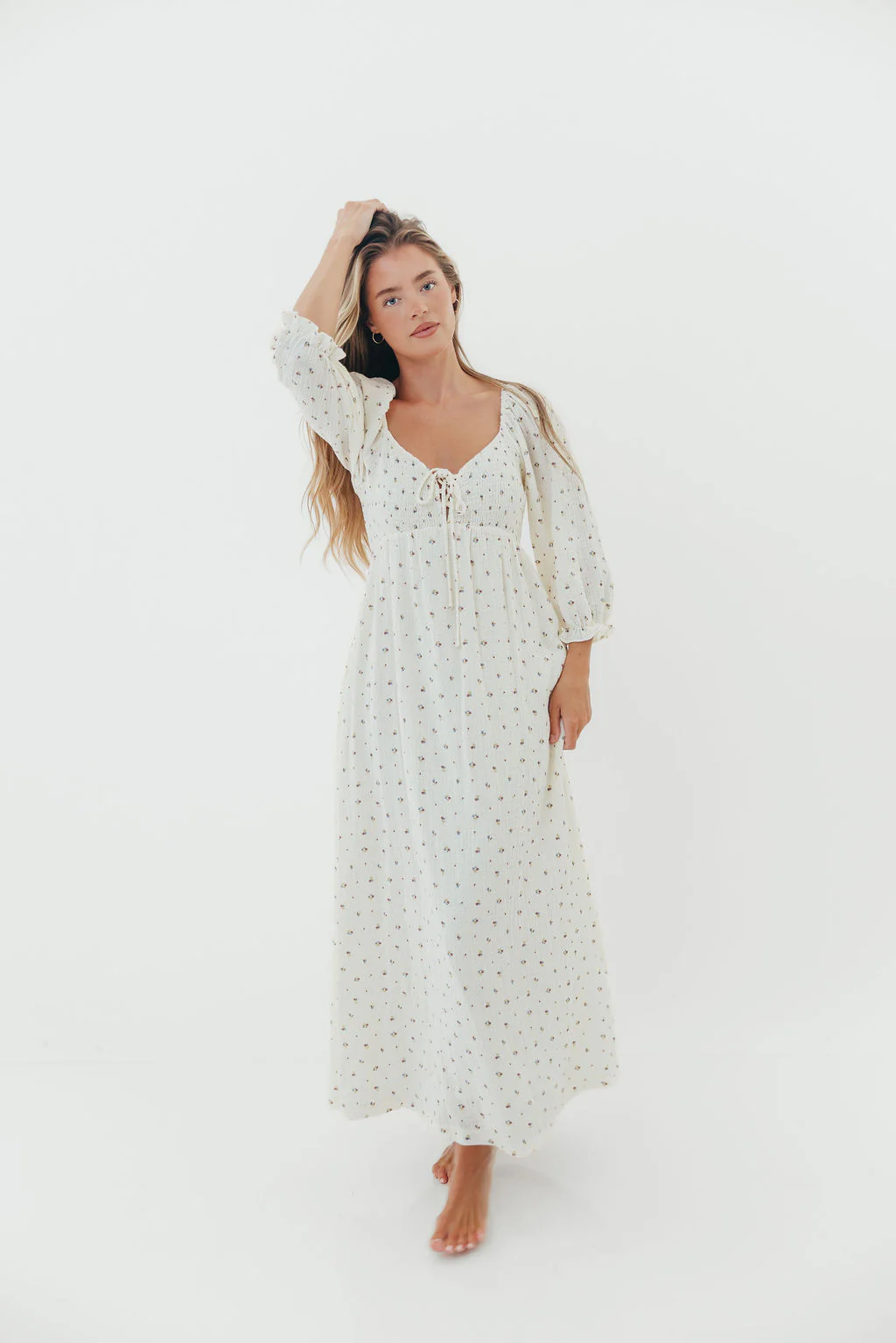 Cecilia 100% Cotton Smocked Maxi Dress in Ivory (Lined) - Bump Friendly - Image 9