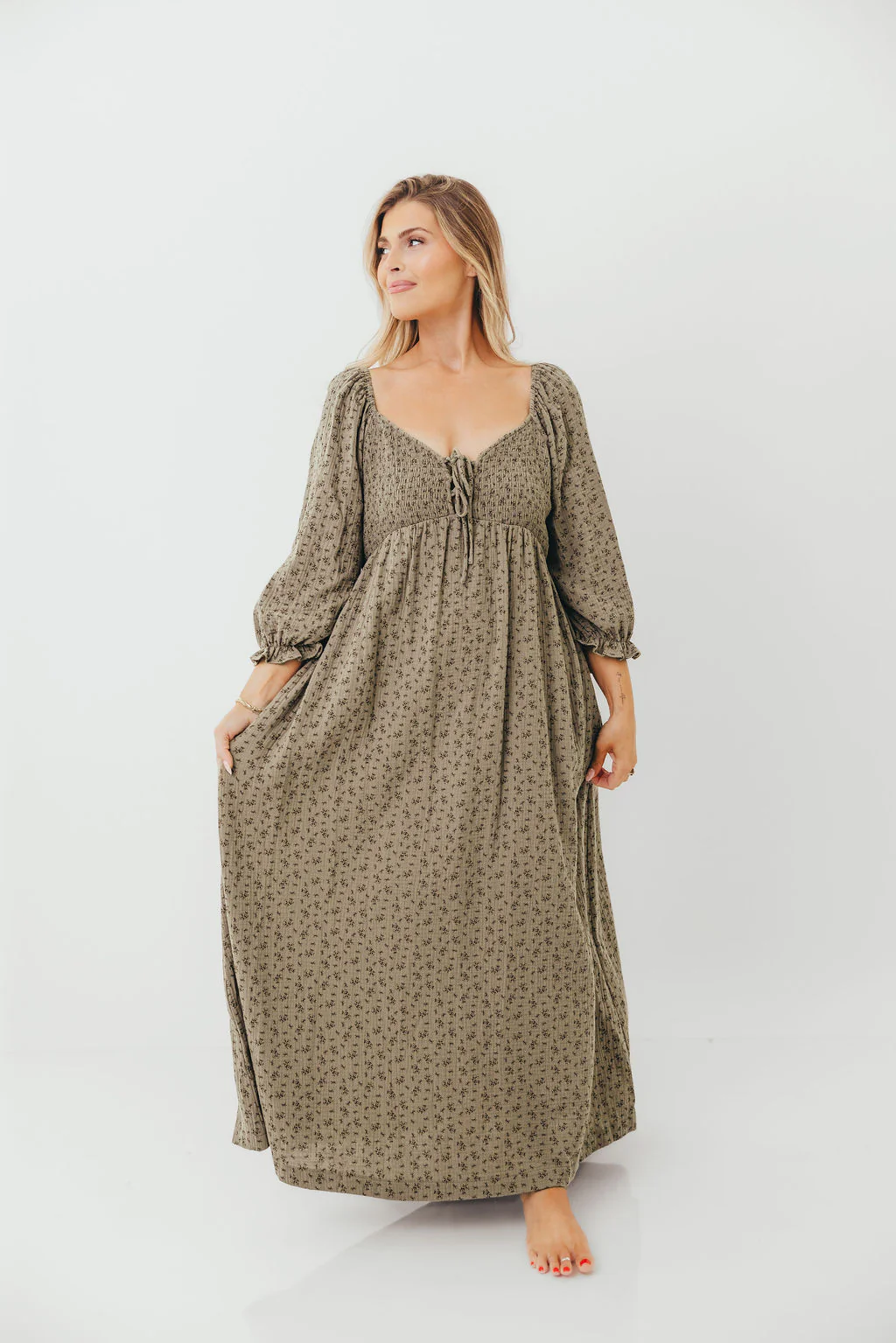 Cecilia 100% Cotton Maxi Dress in Olive Foliage - Image 2